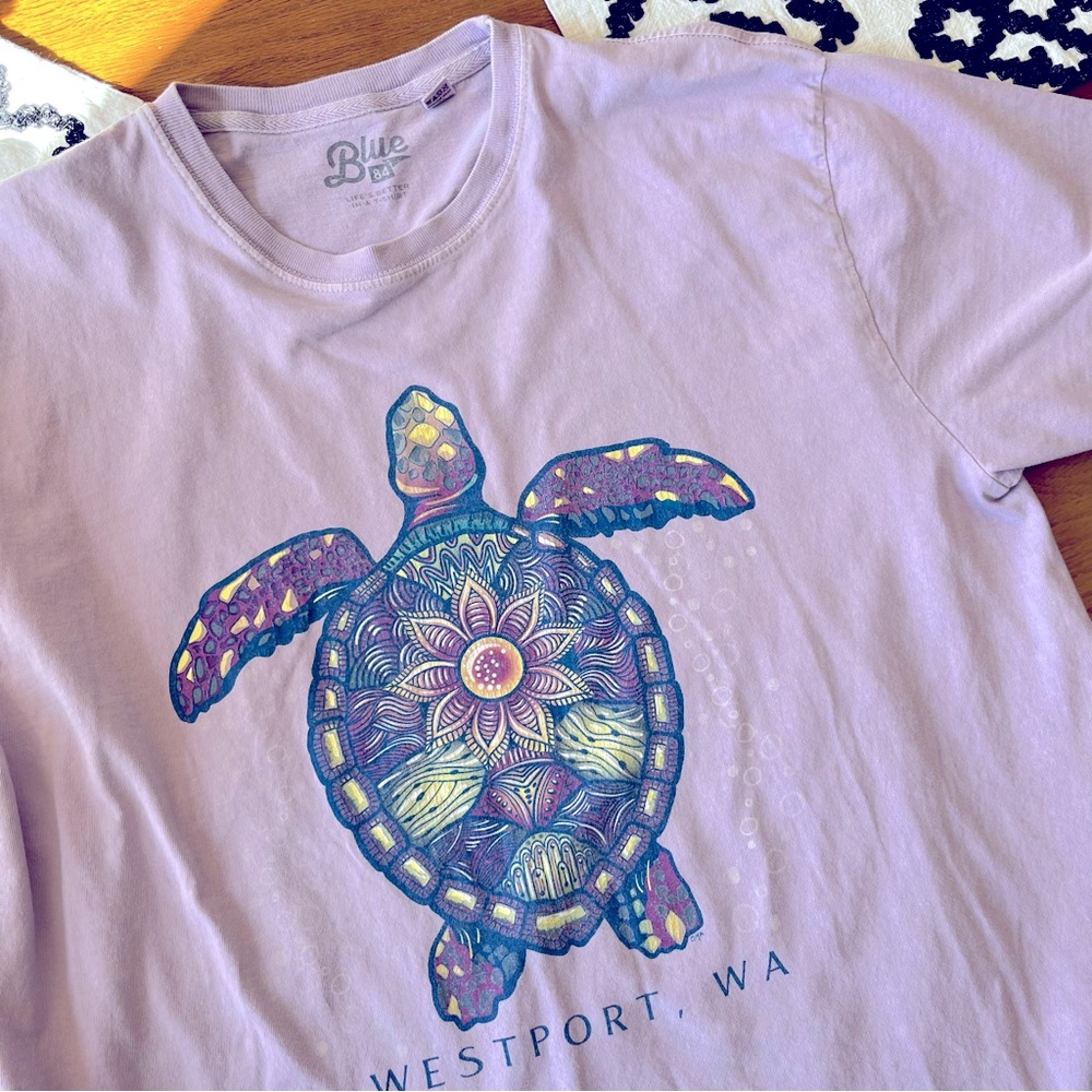 Blue 84 Purple Sea Turtle Short Sleeve Tee Shirt size large L